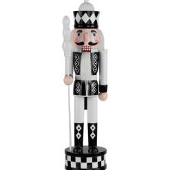 Checkered Nutcracker Soldier with Scepter Christmas Figure - 15" - Black and White