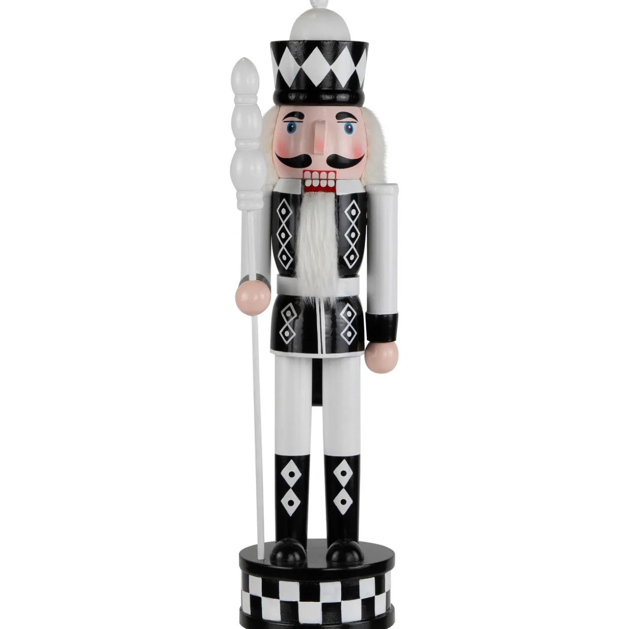 Checkered Nutcracker Soldier with Scepter Christmas Figure - 15" - Black and White