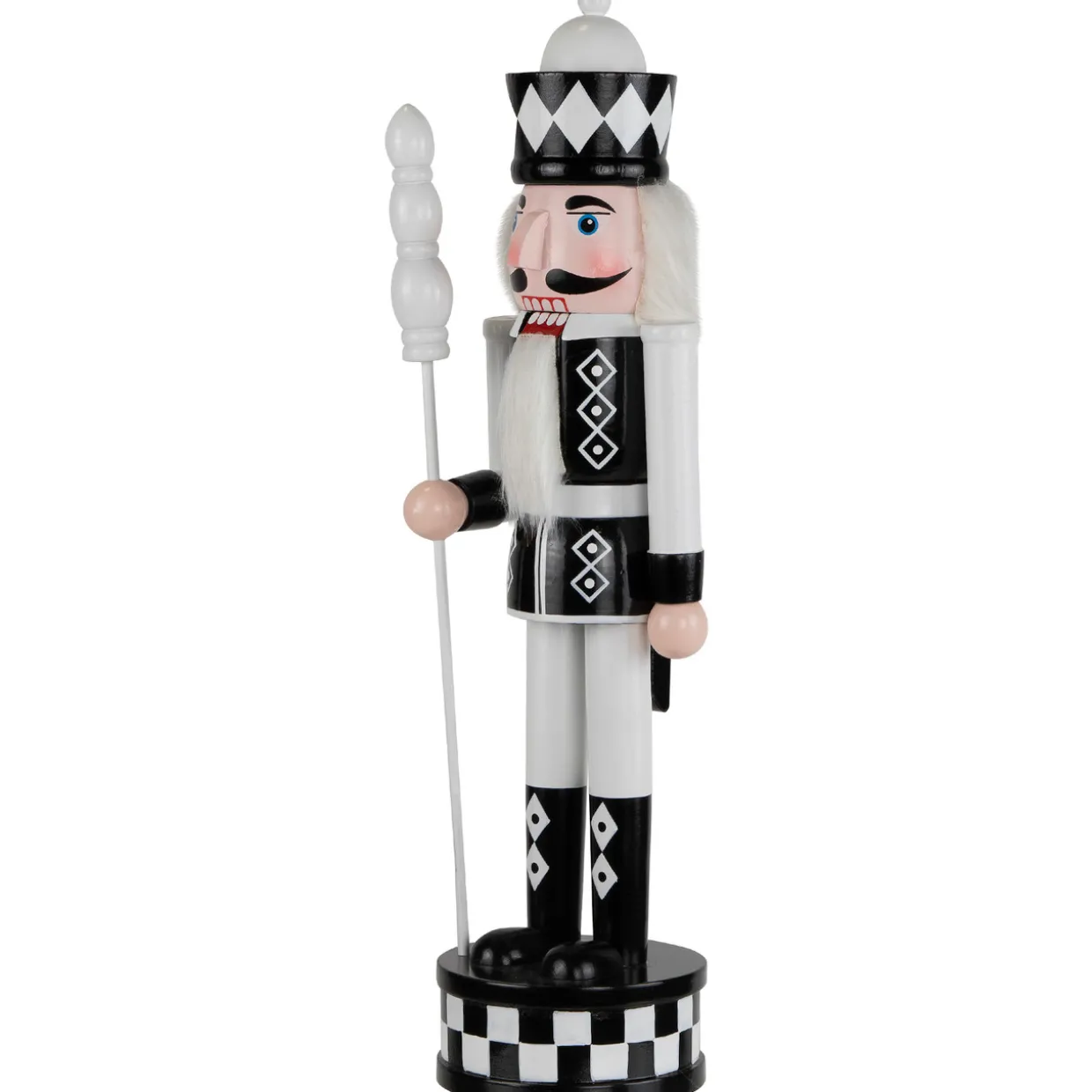 Checkered Nutcracker Soldier with Scepter Christmas Figure - 15" - Black and White