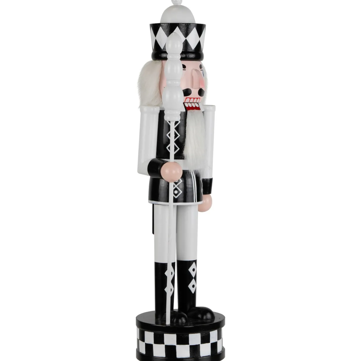 Checkered Nutcracker Soldier with Scepter Christmas Figure - 15" - Black and White