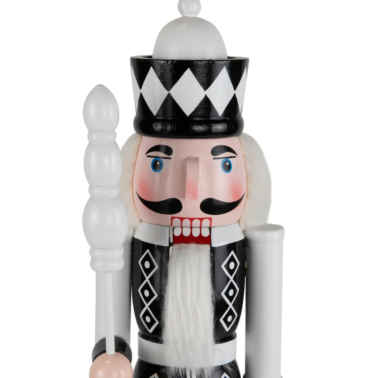 Checkered Nutcracker Soldier with Scepter Christmas Figure - 15" - Black and White