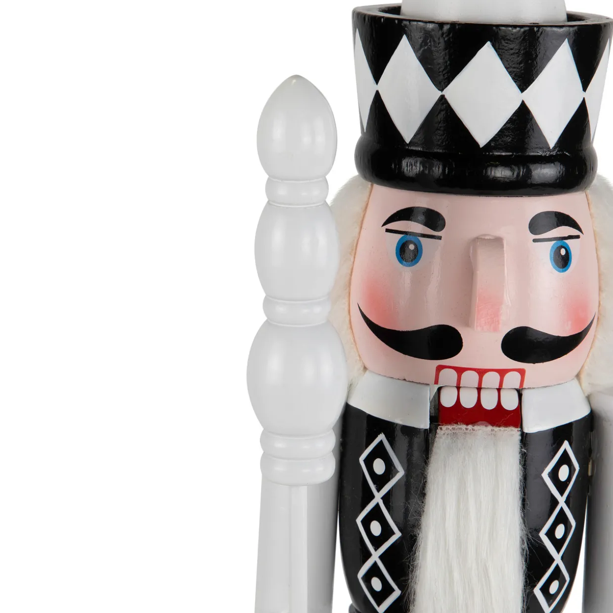 Checkered Nutcracker Soldier with Scepter Christmas Figure - 15" - Black and White