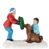 Children with Dog and Wreath Christmas Village Display Piece - 6"