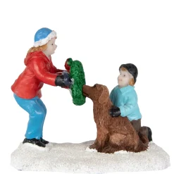 Children with Dog and Wreath Christmas Village Display Piece - 6"