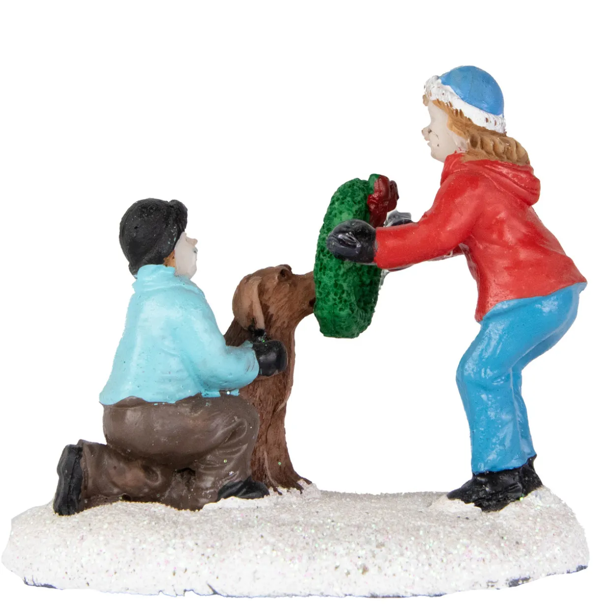Children with Dog and Wreath Christmas Village Display Piece - 6"