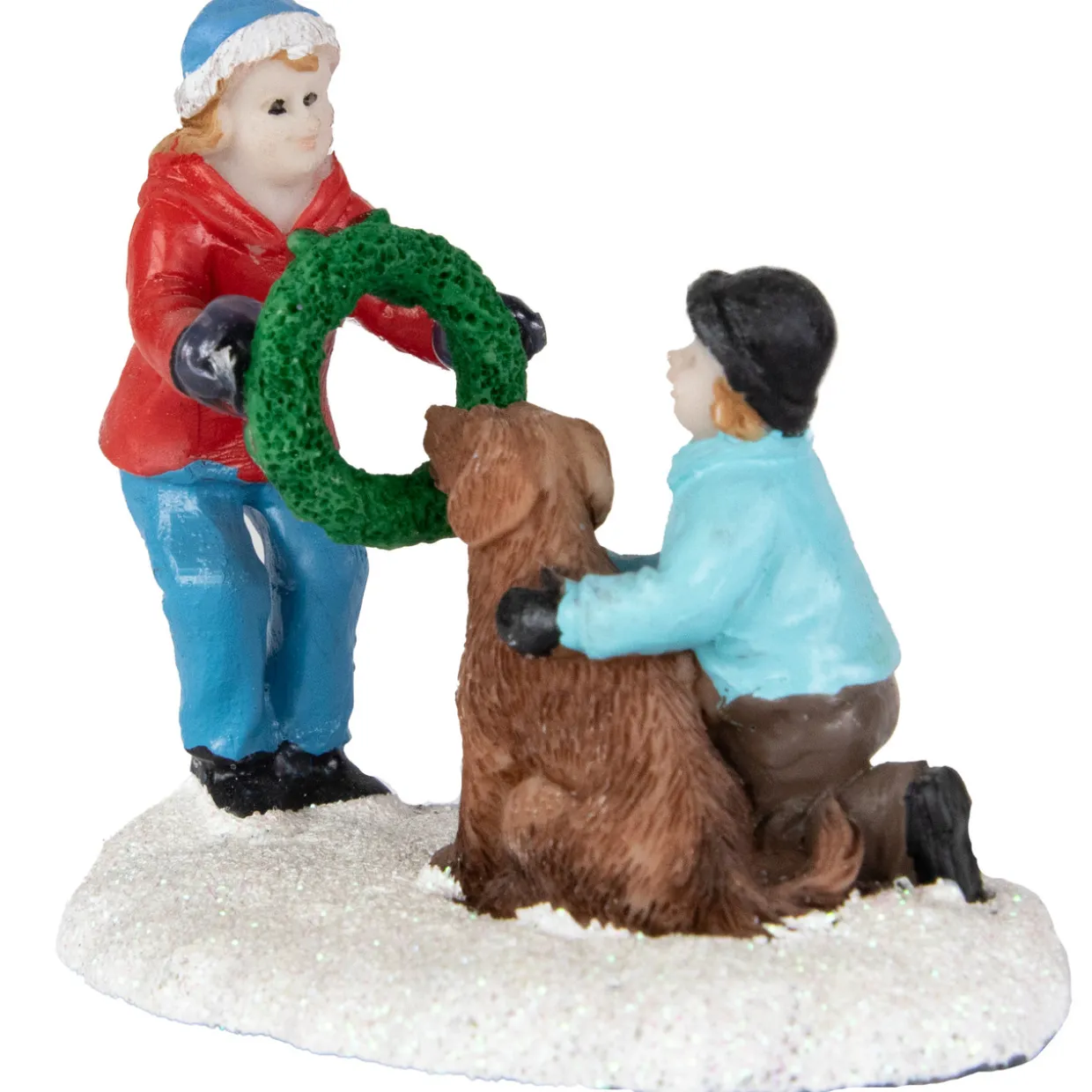 Children with Dog and Wreath Christmas Village Display Piece - 6"