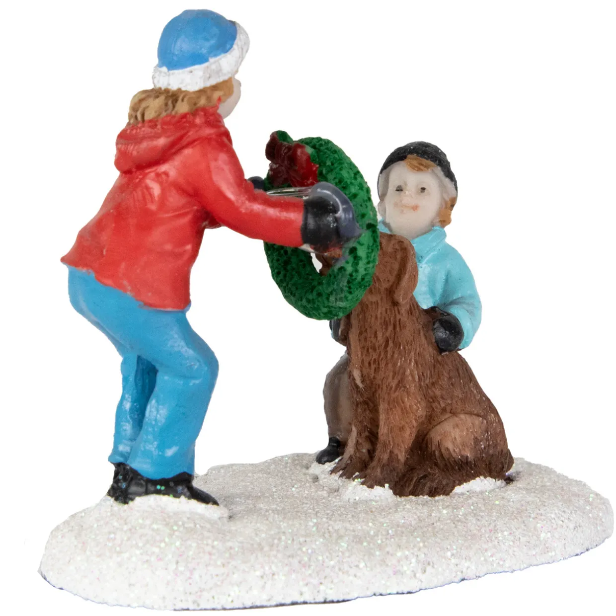 Children with Dog and Wreath Christmas Village Display Piece - 6"