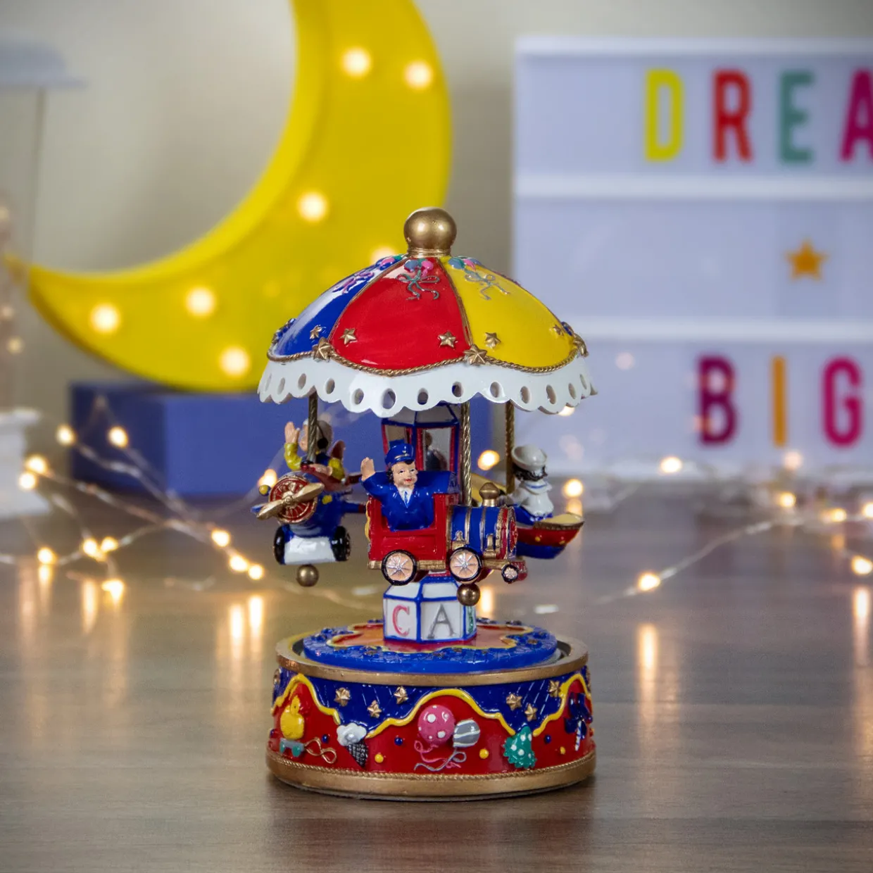 Children's Boat, Plane and Train Animated Musical Carousel - 7.5"