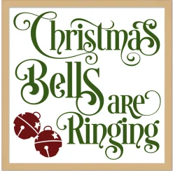 Christmas Bells are Ringing 9.5" x 9.5" Framed Christmas Wall Decor Art Print Sign Poster in a Natural Wooden Frame with UV Acrylic and Hangers