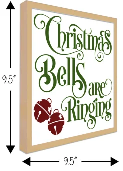 Christmas Bells are Ringing 9.5" x 9.5" Framed Christmas Wall Decor Art Print Sign Poster in a Natural Wooden Frame with UV Acrylic and Hangers