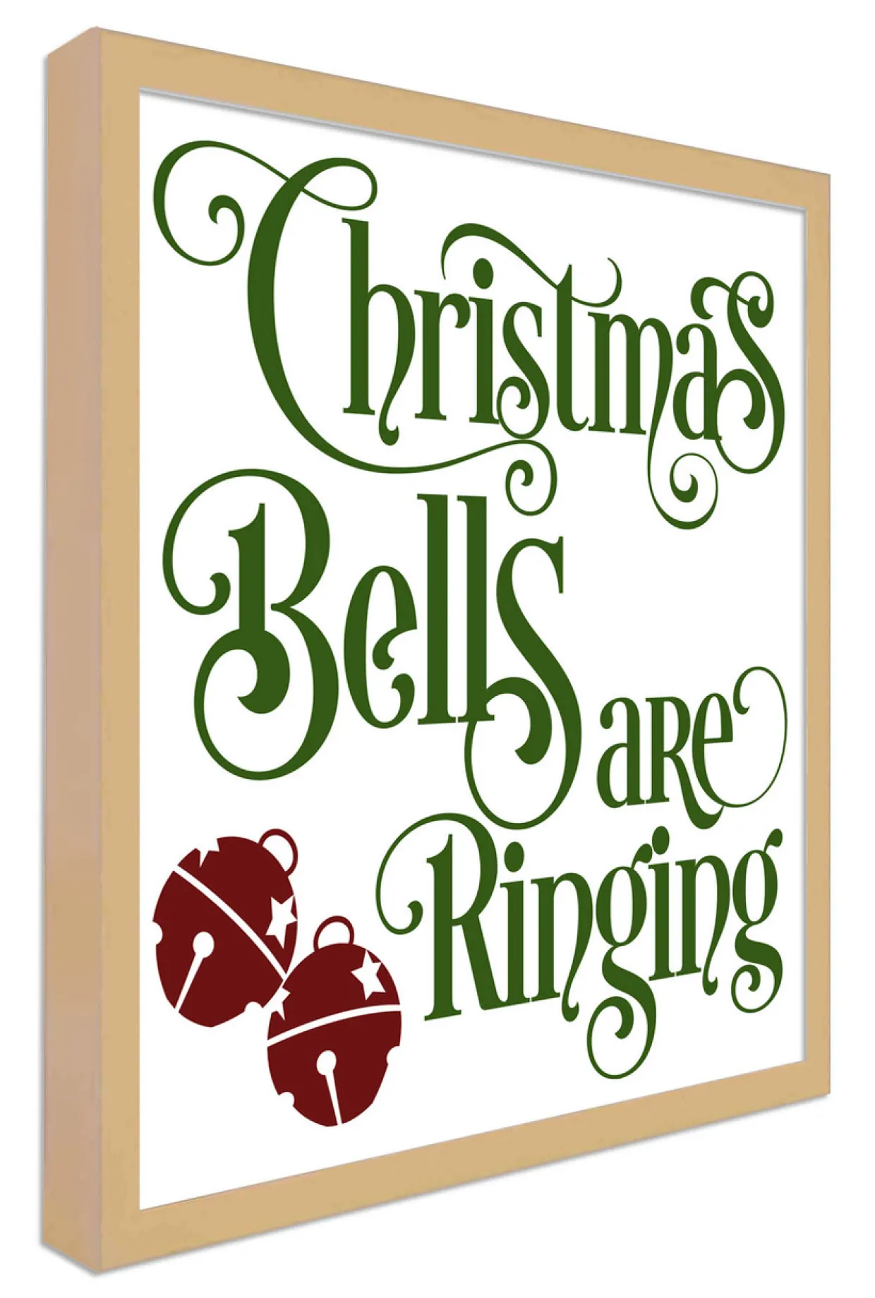Christmas Bells are Ringing 9.5" x 9.5" Framed Christmas Wall Decor Art Print Sign Poster in a Natural Wooden Frame with UV Acrylic and Hangers