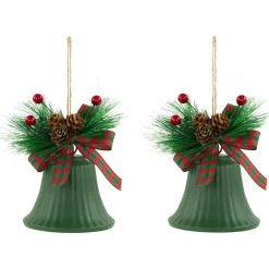 Christmas Bells with Pinecones and Plaid Bow Ornaments - 7