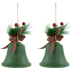 Christmas Bells with Pinecones and Plaid Bow Ornaments - 7