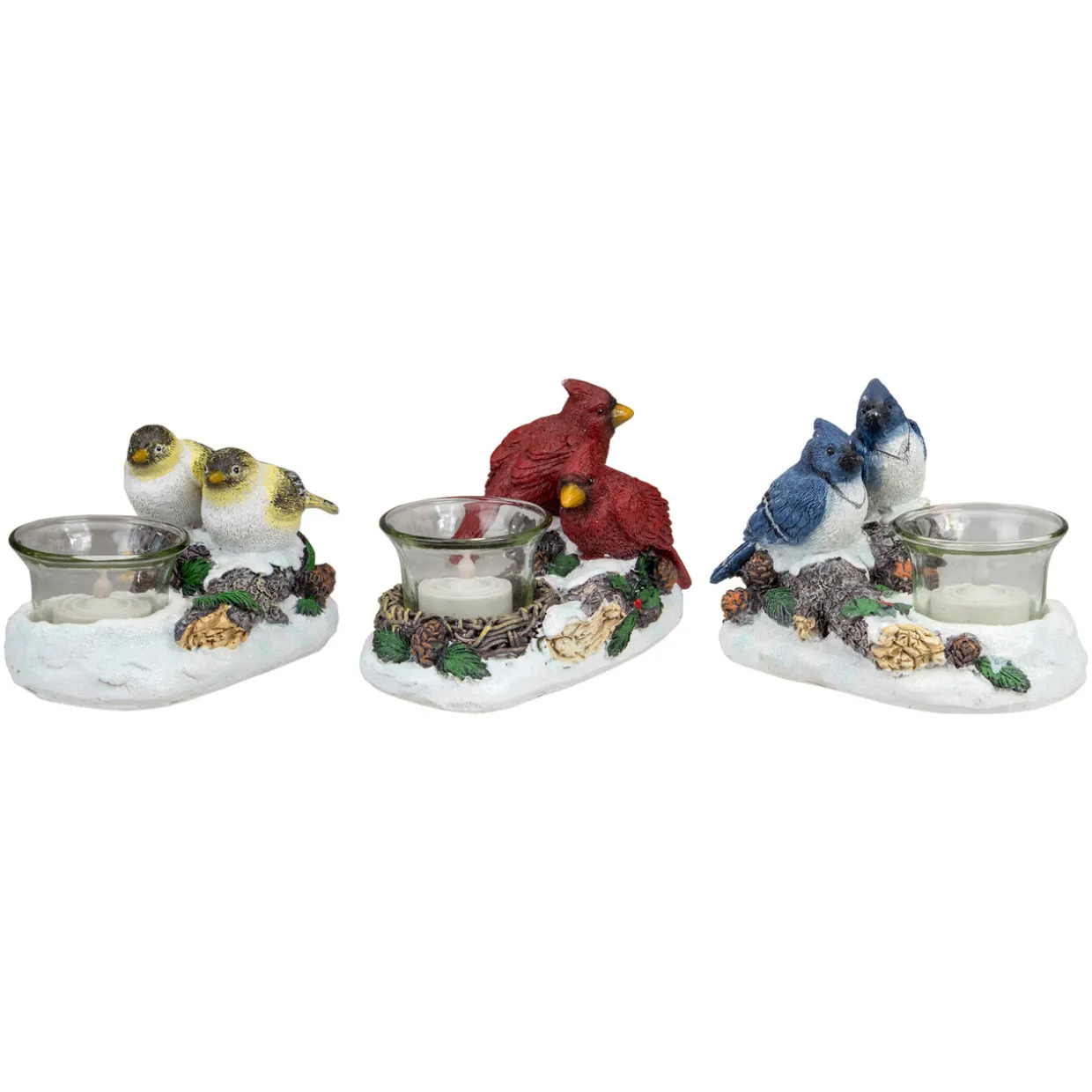 Christmas Bird Couples Tealight Candle Holders Decoration - 5.75" -Set of 3
