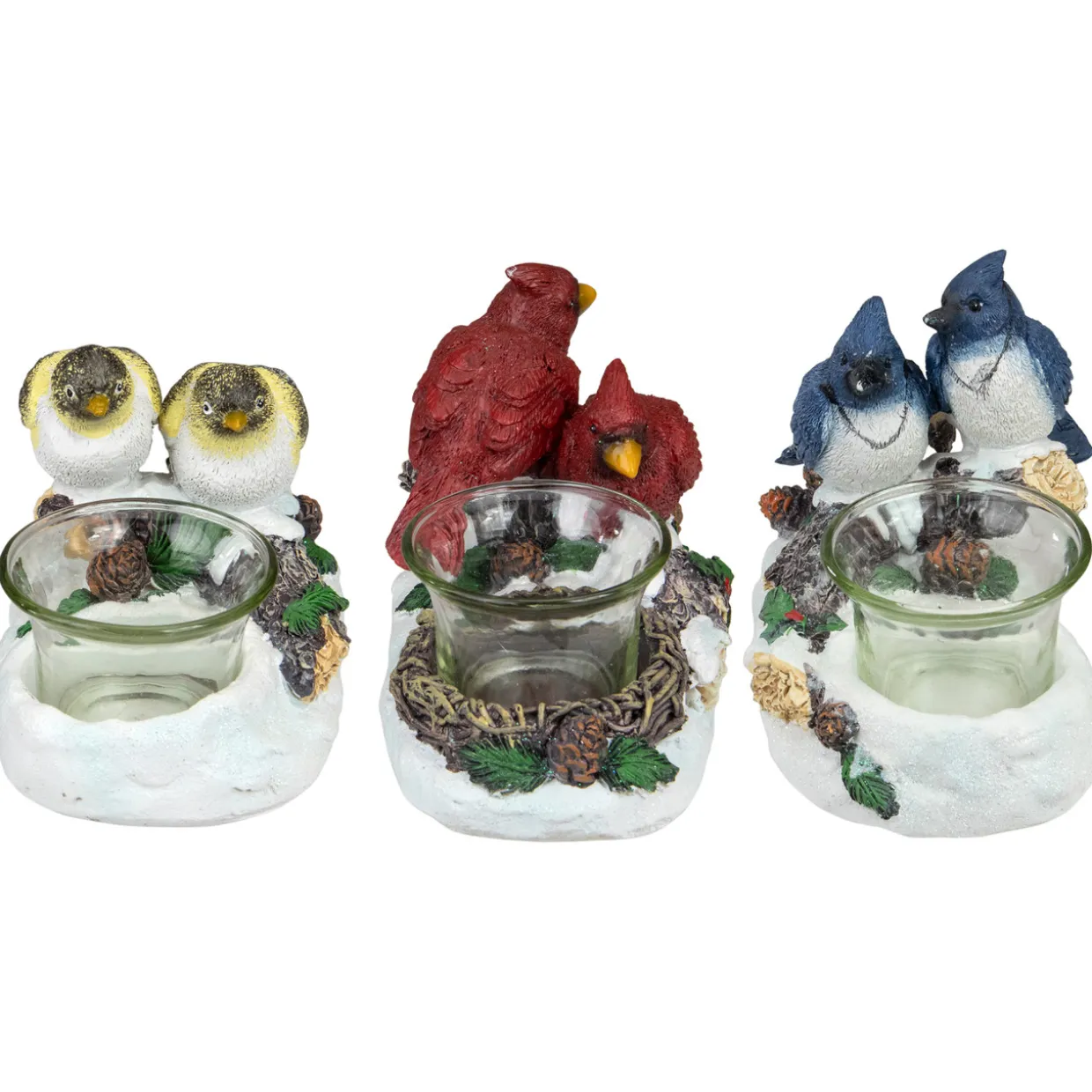 Christmas Bird Couples Tealight Candle Holders Decoration - 5.75" -Set of 3