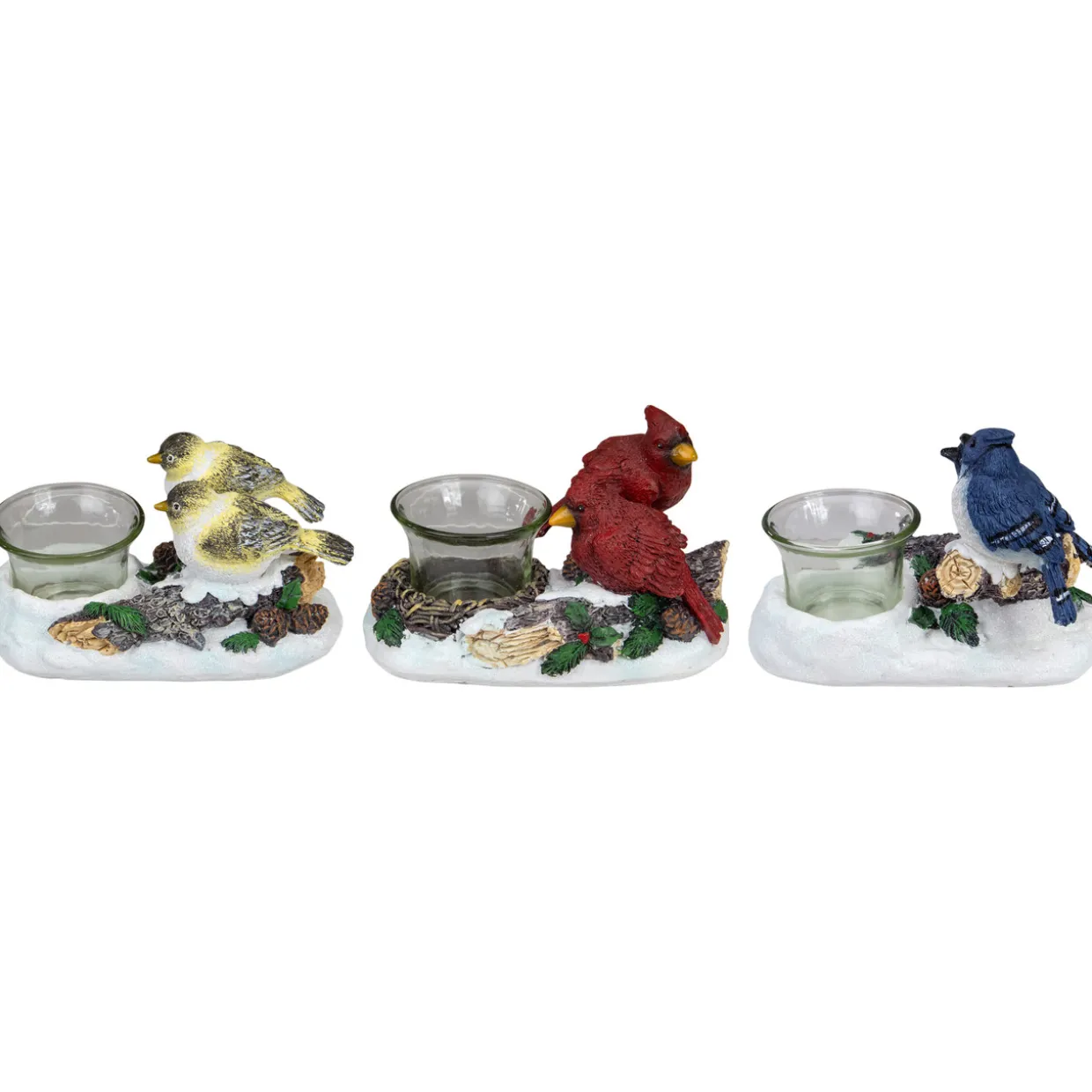 Christmas Bird Couples Tealight Candle Holders Decoration - 5.75" -Set of 3