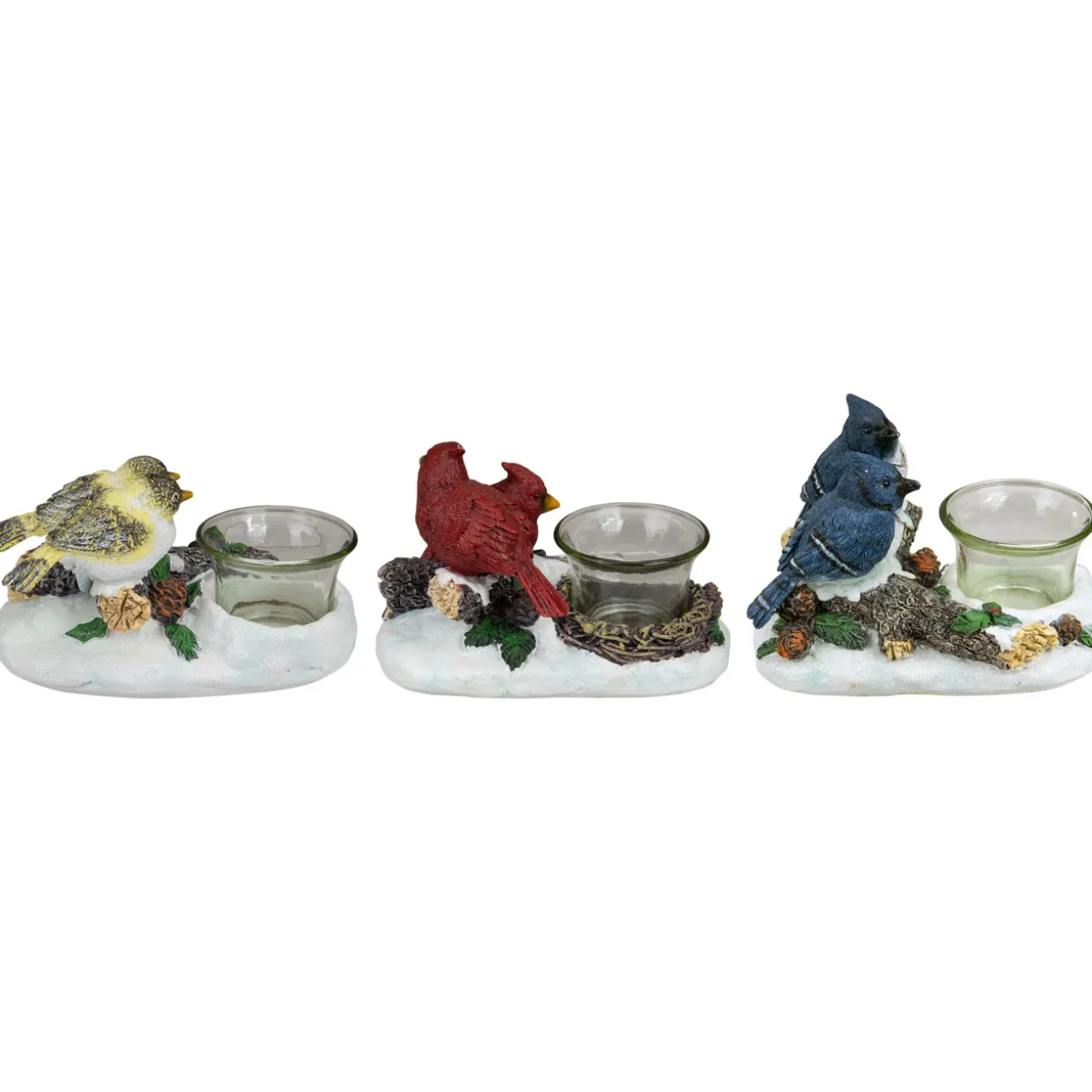 Christmas Bird Couples Tealight Candle Holders Decoration - 5.75" -Set of 3