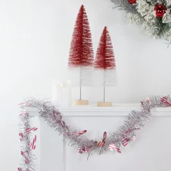 Christmas Candy Cane Wrapped Tinsel Garland - 50' x 3" - Silver and Red - Unlit