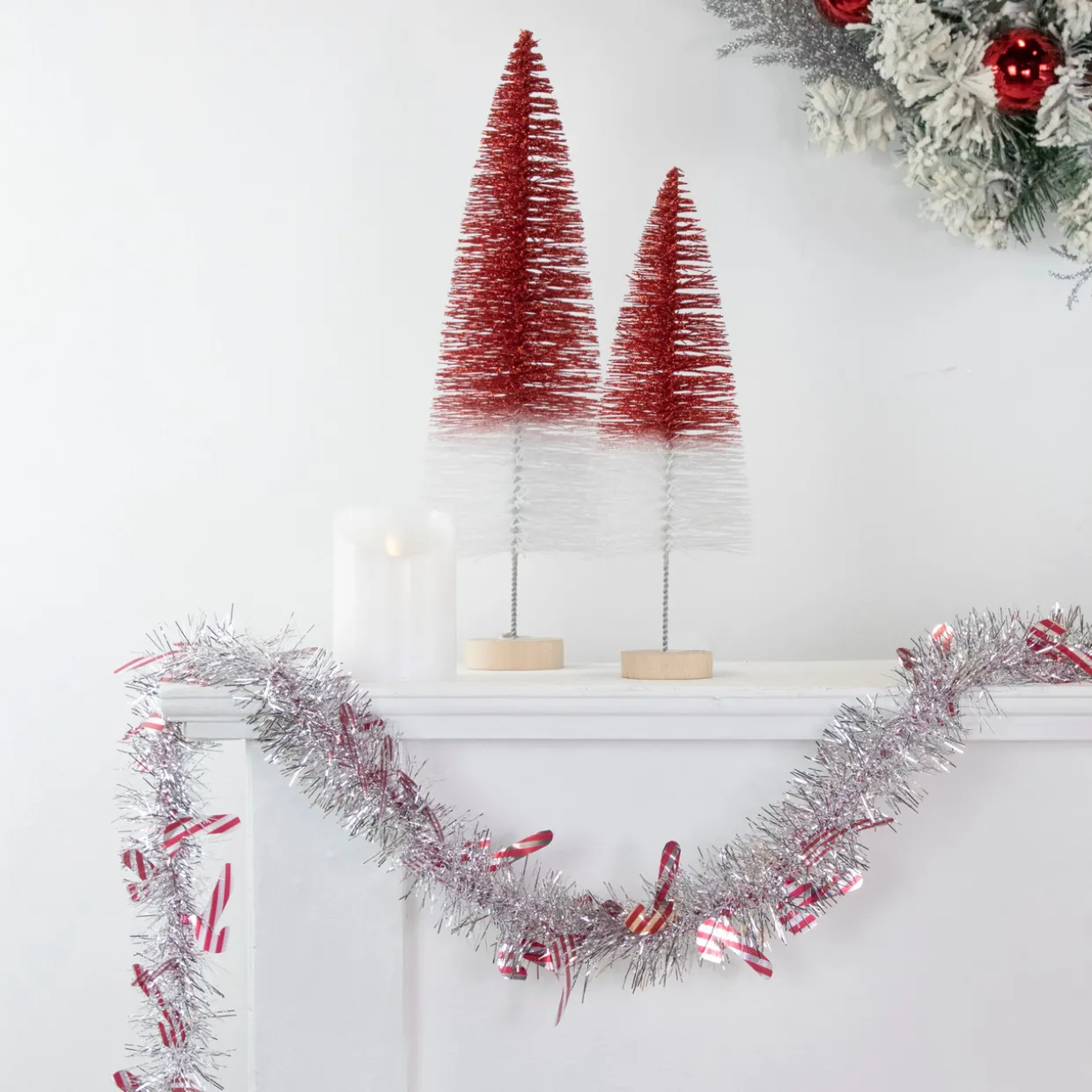 Christmas Candy Cane Wrapped Tinsel Garland - 50' x 3" - Silver and Red - Unlit