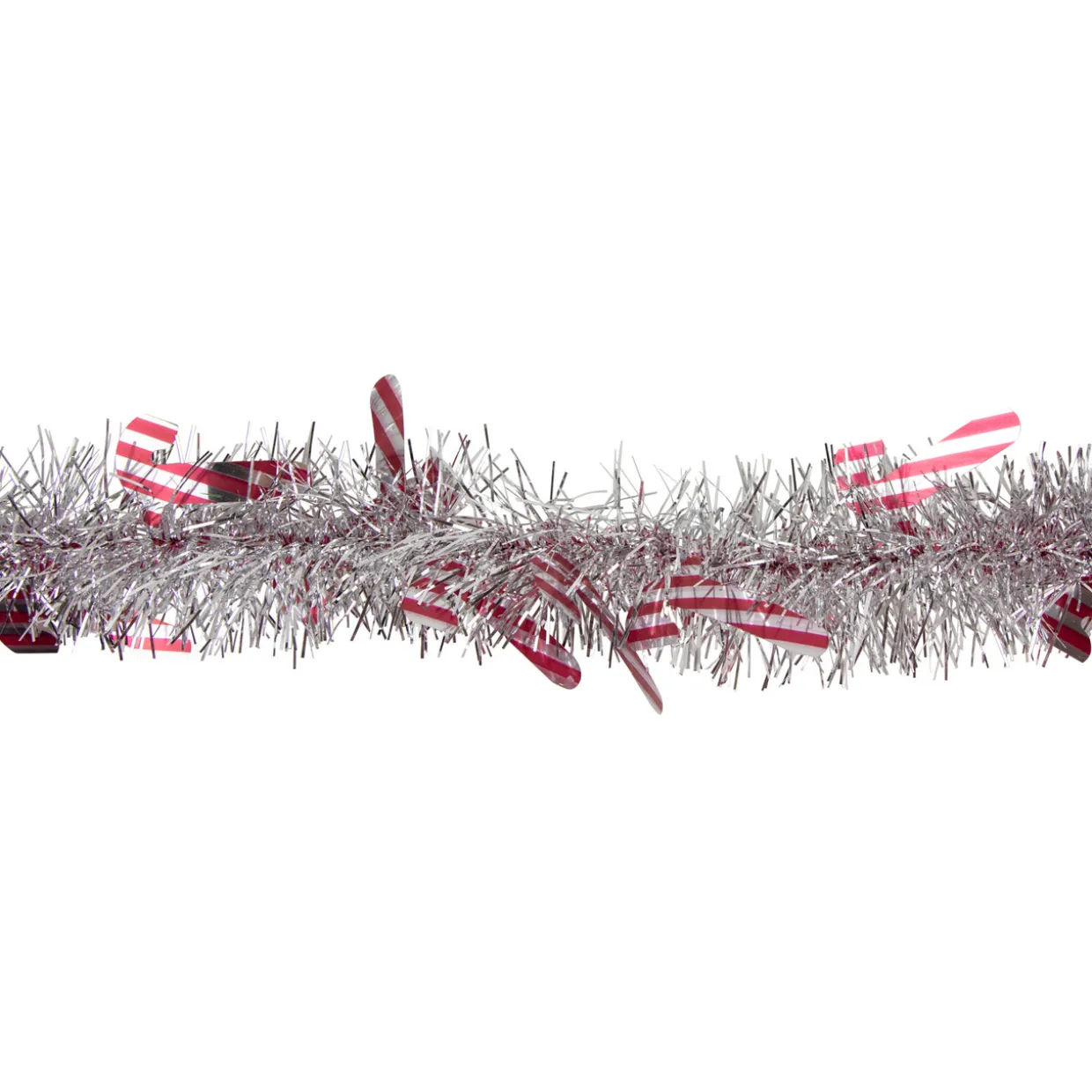 Christmas Candy Cane Wrapped Tinsel Garland - 50' x 3" - Silver and Red - Unlit
