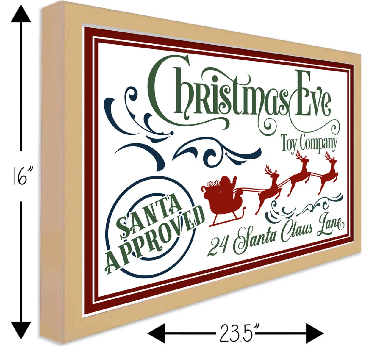 Christmas Eve Toy Company 16" x 23.5" Framed Christmas Wall Decor Art Print Sign Poster in a Natural Wooden Frame with UV Acrylic and Hangers