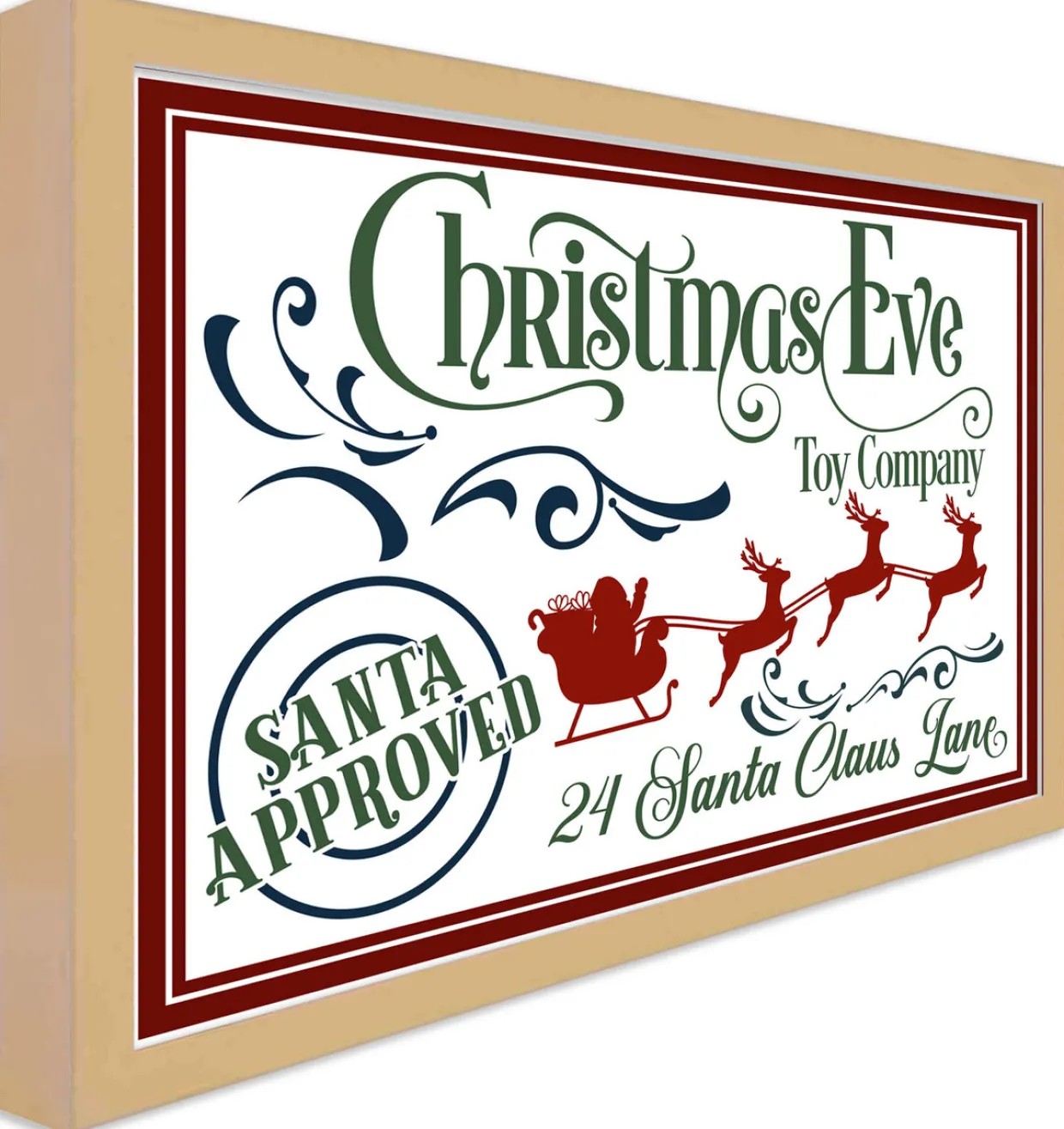 Christmas Eve Toy Company 16" x 23.5" Framed Christmas Wall Decor Art Print Sign Poster in a Natural Wooden Frame with UV Acrylic and Hangers