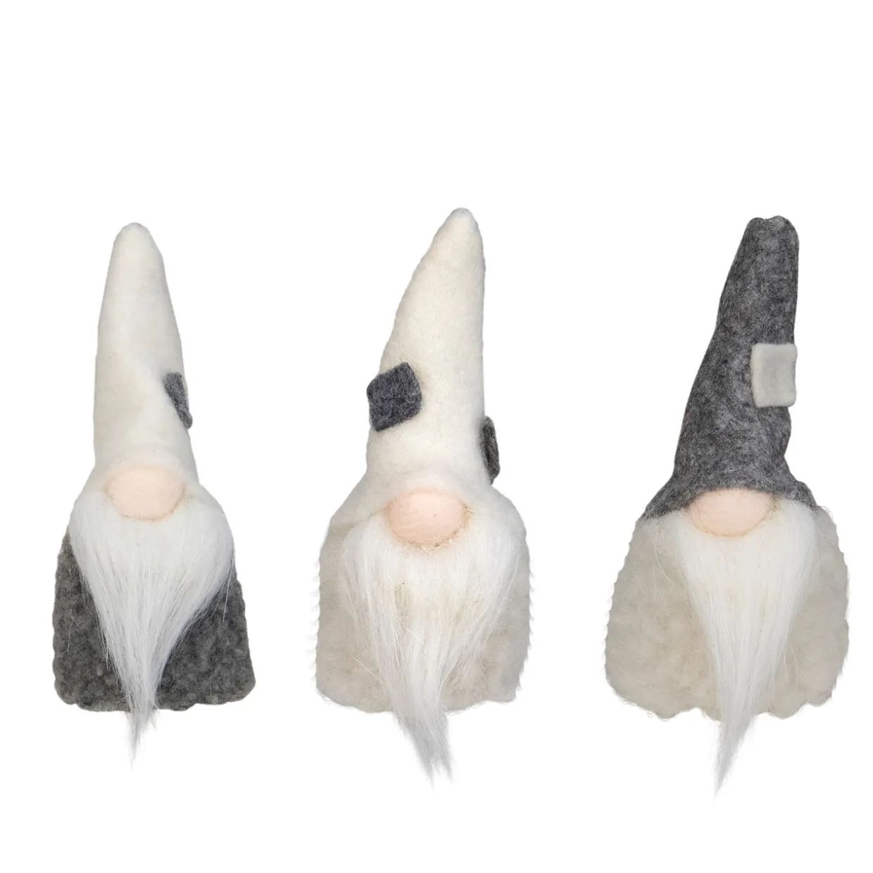 Christmas Gnomes Heads - 3.75" - Gray and Cream - Set of 3