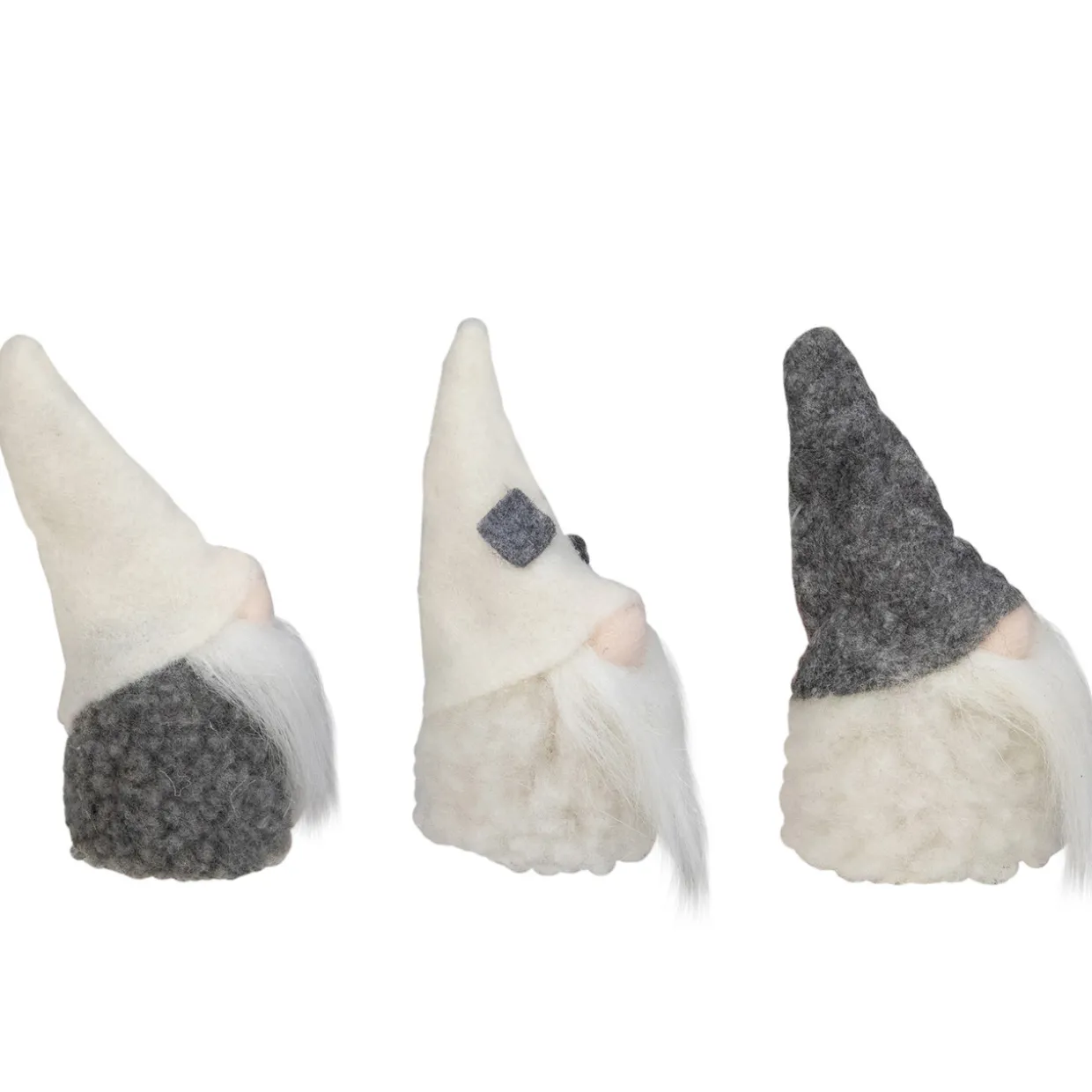 Christmas Gnomes Heads - 3.75" - Gray and Cream - Set of 3