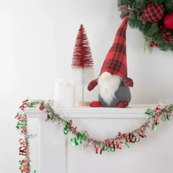 Christmas HO HO HO Wrapped Tinsel Garland - 50' x 2.5" - White, Red and Green - Unlit