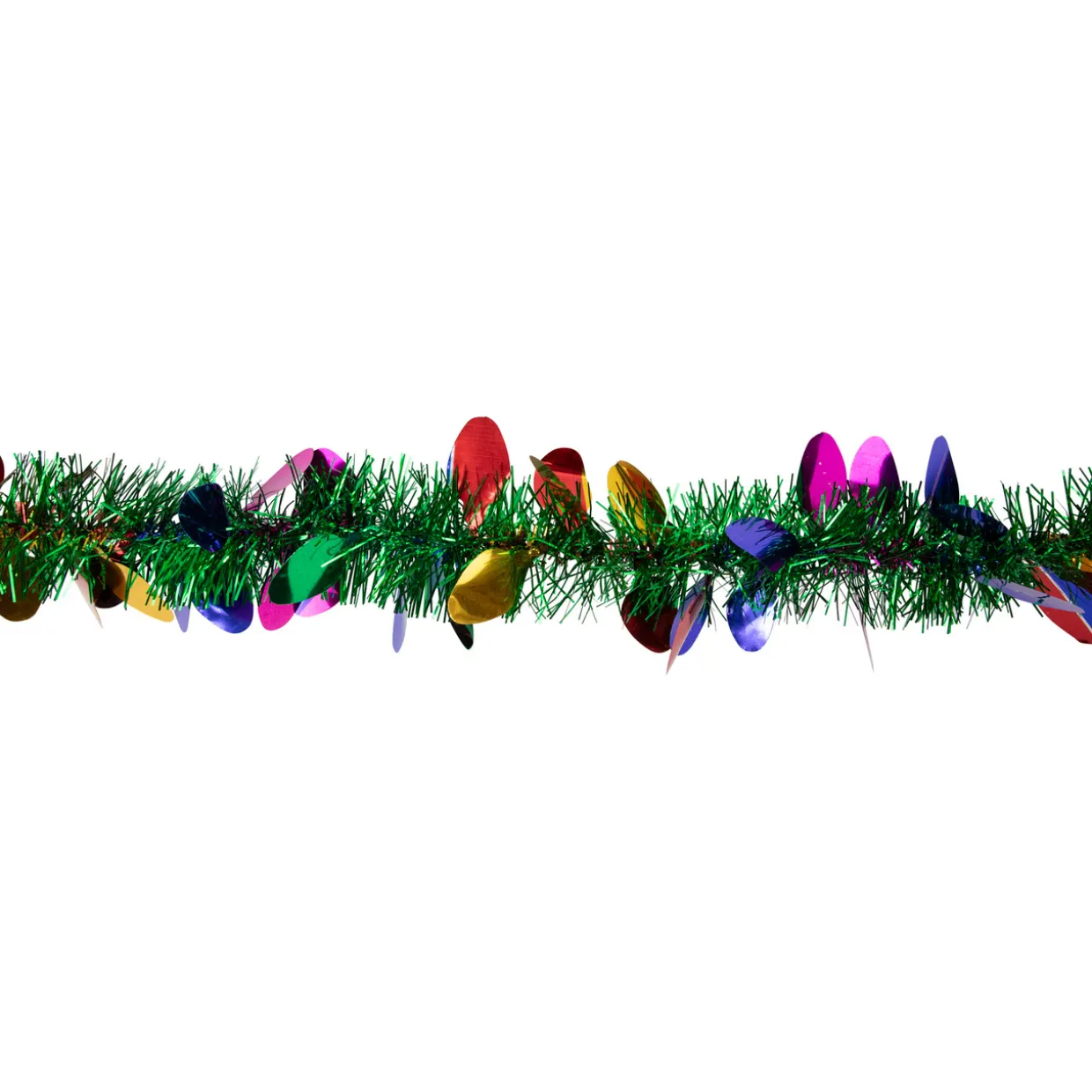 Christmas Light Bulb Wrapped Tinsel Commercial Garland - 50' x 2" - Green and Multicolor - Unlit
