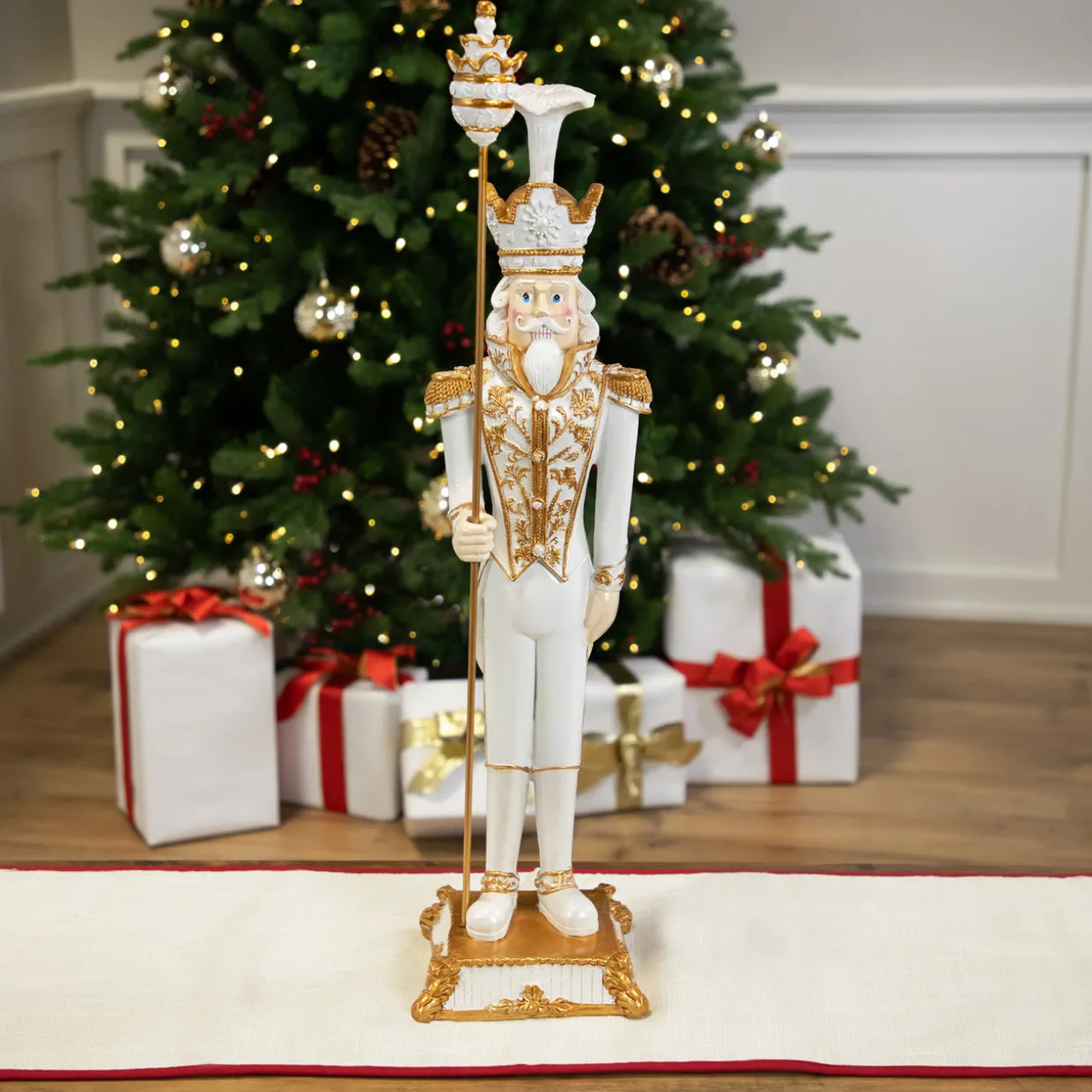Christmas Nutcracker Soldier with Scepter - 25.75" - White and Gold