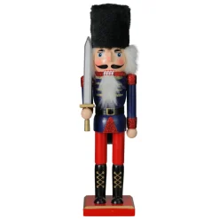 Christmas Nutcracker Soldier with Faux Fur Hat and Sword - 14" Red and Blue
