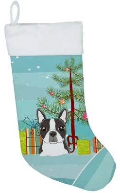 Christmas Tree and Boston Terrier Christmas Stocking BB1575CS