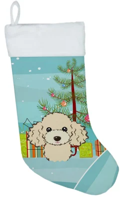 Christmas Tree and Buff Poodle Christmas Stocking BB1630CS