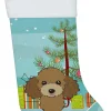 Christmas Tree and Chocolate Brown Poodle Christmas Stocking BB1628CS