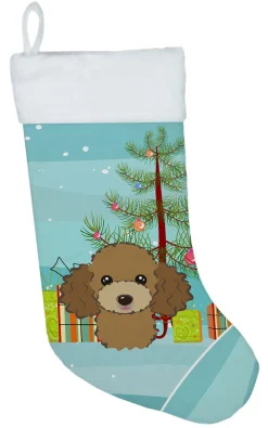 Christmas Tree and Chocolate Brown Poodle Christmas Stocking BB1628CS