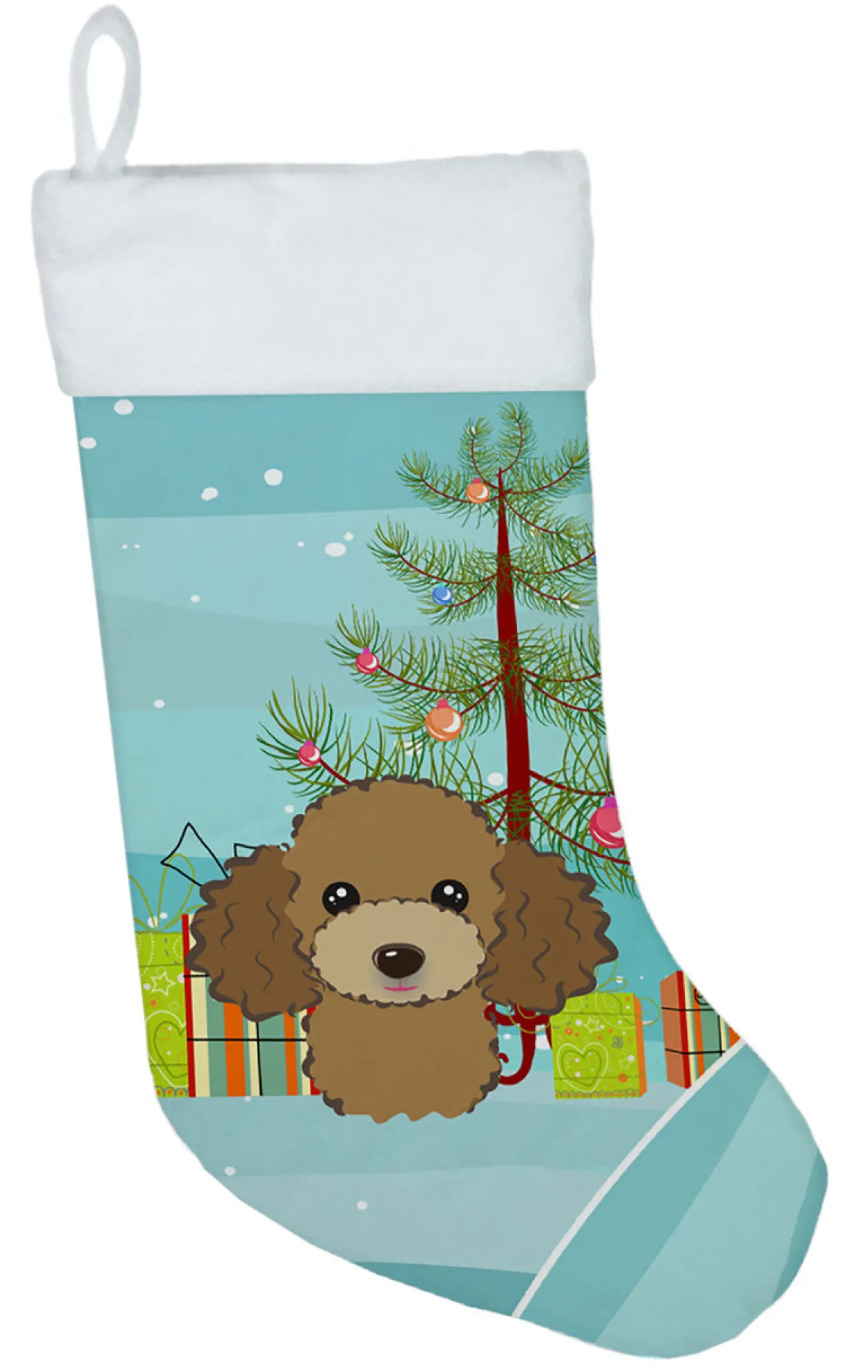 Christmas Tree and Chocolate Brown Poodle Christmas Stocking BB1628CS