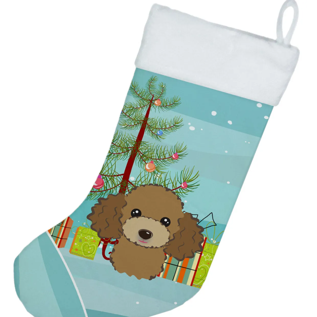 Christmas Tree and Chocolate Brown Poodle Christmas Stocking BB1628CS