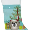 Christmas Tree and Gray Silver Shih Tzu Christmas Stocking BB1622CS