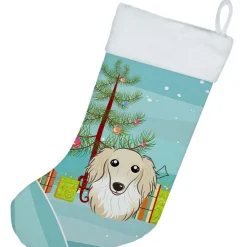 Christmas Tree and Longhair Creme Dachshund Christmas Stocking BB1584CS