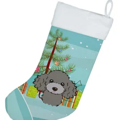 Christmas Tree and Silver Gray Poodle Christmas Stocking BB1631CS