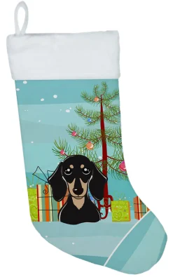 Christmas Tree and Smooth Black and Tan Dachshund Christmas Stocking BB1587CS
