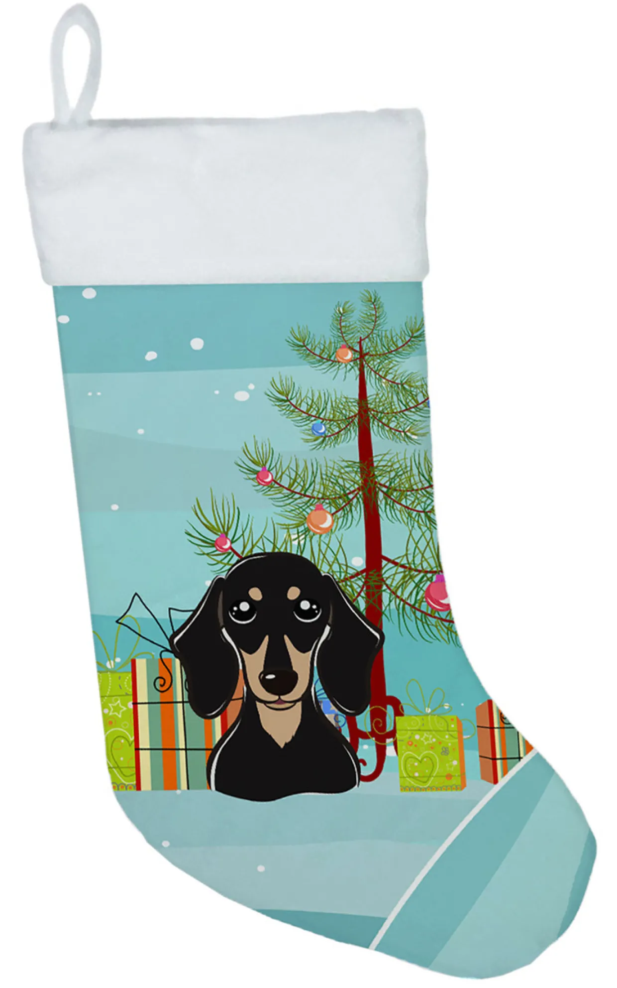 Christmas Tree and Smooth Black and Tan Dachshund Christmas Stocking BB1587CS