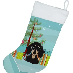Christmas Tree and Smooth Black and Tan Dachshund Christmas Stocking BB1587CS