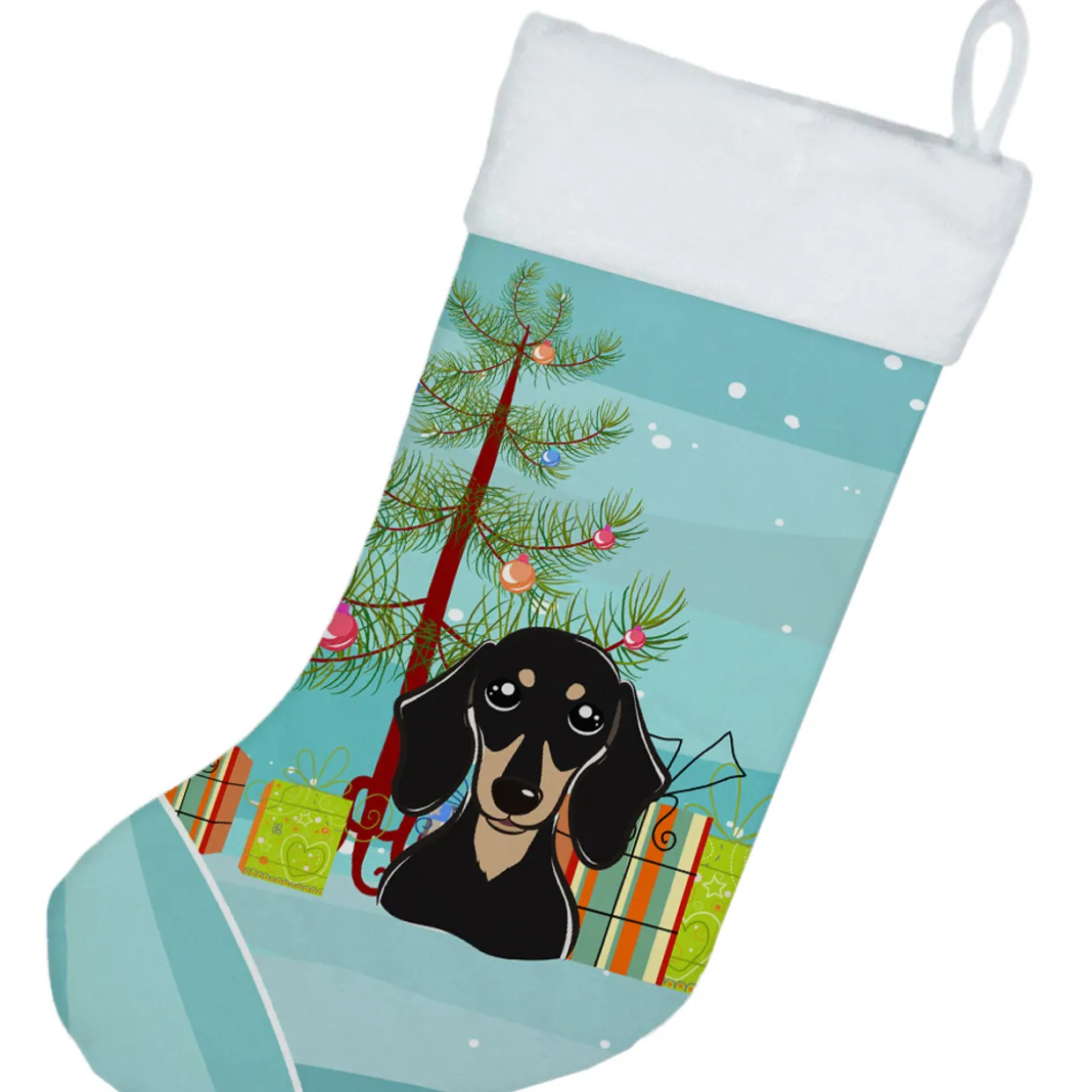 Christmas Tree and Smooth Black and Tan Dachshund Christmas Stocking BB1587CS