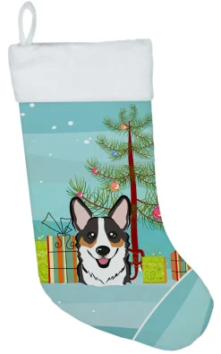 Christmas Tree and Tricolor Corgi Christmas Stocking BB1627CS
