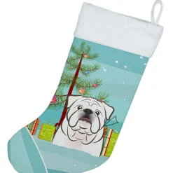 Christmas Tree and White English Bulldog Christmas Stocking BB1592CS