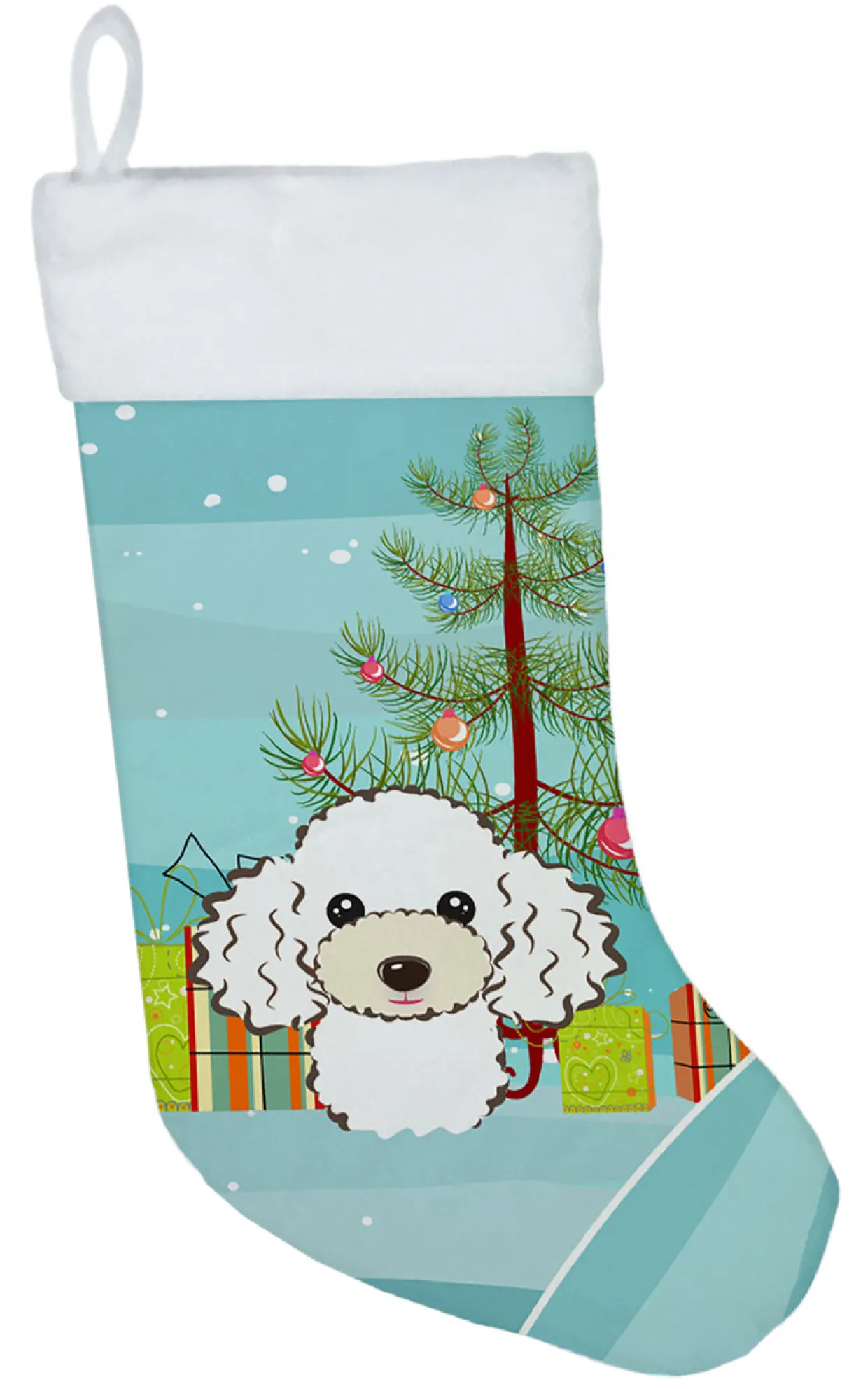 Christmas Tree and White Poodle Christmas Stocking BB1629CS