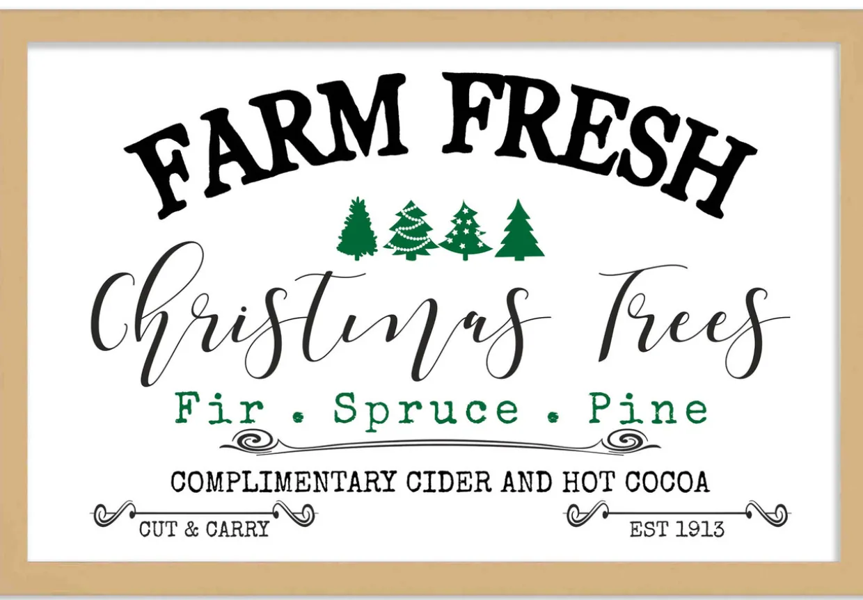 Christmas Tree Farm Fresh 28.5" x 41.5" Framed Christmas Wall Decor Art Print Sign Poster in a Natural Wooden Frame with UV Acrylic and Hangers