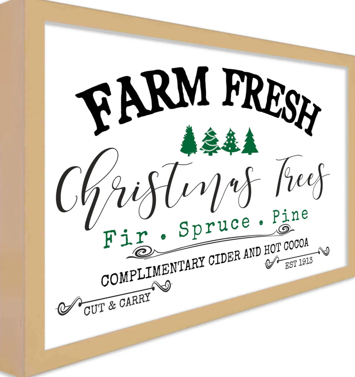 Christmas Tree Farm Fresh 28.5" x 41.5" Framed Christmas Wall Decor Art Print Sign Poster in a Natural Wooden Frame with UV Acrylic and Hangers
